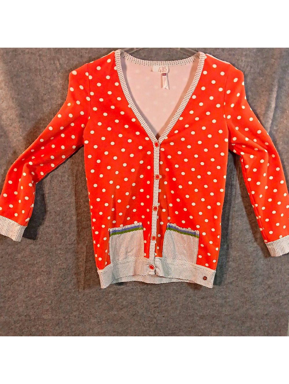 Matilda Jane Girls 14 "Hang Time" Orange/White Polka Dot Button Cardigan Pockets